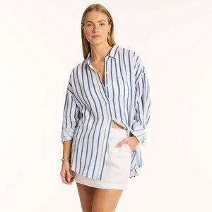 Peach Oversized Long Sleeve Button Down Top